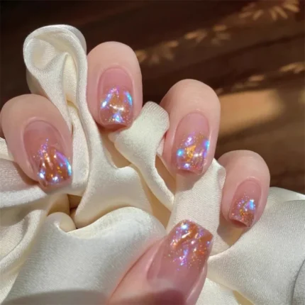 24PCS Short Silver Blue Star Moon Fake Nail Finished Product Full Cover Acrylic Removable Reusable Waterproof Press on Nails Art - Image 4