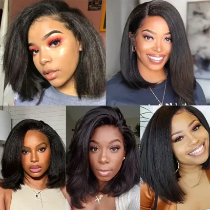 Glueless Kinky Straight 13x4 Lace Front Human Hair Wig Short Bob Wigs Transparent Yaki Straight Brazilian Remy Pre Plucked Wig - Image 6