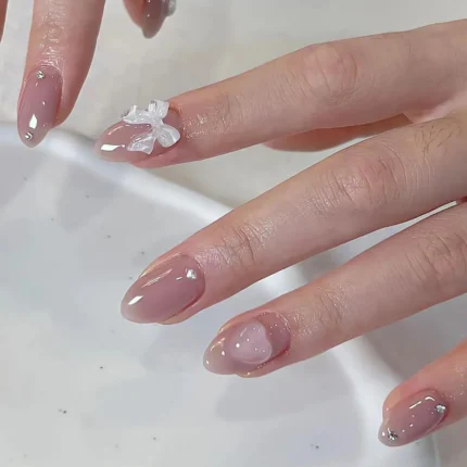 24pcs Sweet Cat Eye French Press on Nails Diamond-Pointed Three Dimensional Bow Knot Wearable Nail For Women&Girl Almond Nail - Image 21