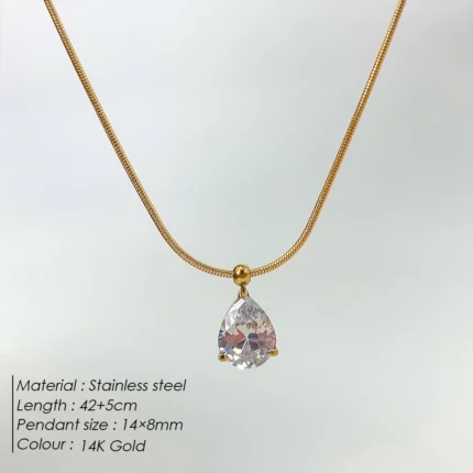 eManco Stainless Steel Shiny Clear glass drill Waterdrop Pendant Necklaces for Women Girls Minimalist Choker Chains Party Jewelr - Image 7