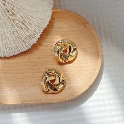 Geometry Twists UV Golden Stud Earrings for Women Simple Versatile Personality Exaggerated Smooth Creative Jewelry Girl Gift - Image 4