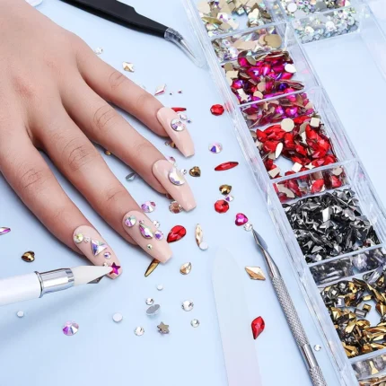 2800pcs Luxury Shiny Diamond Nail Art Rhinestones Crystal Decorations Set AB Glass 1pcs Pick Up Pen In Grids Box 21 Shape - Image 5