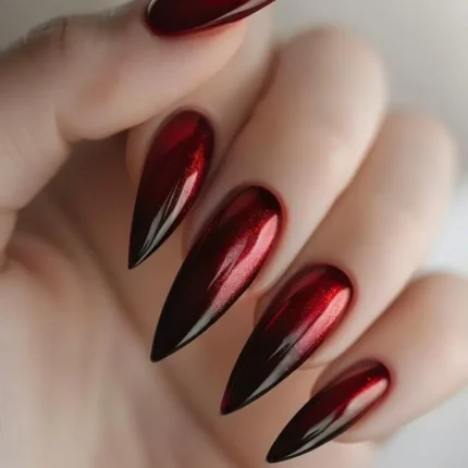 24Pc False Nails with Glue Almond Black Red Gradient Design Detachable Rhinestone Acrylic Fake Nail Long Stiletto Press on Nails - Image 12