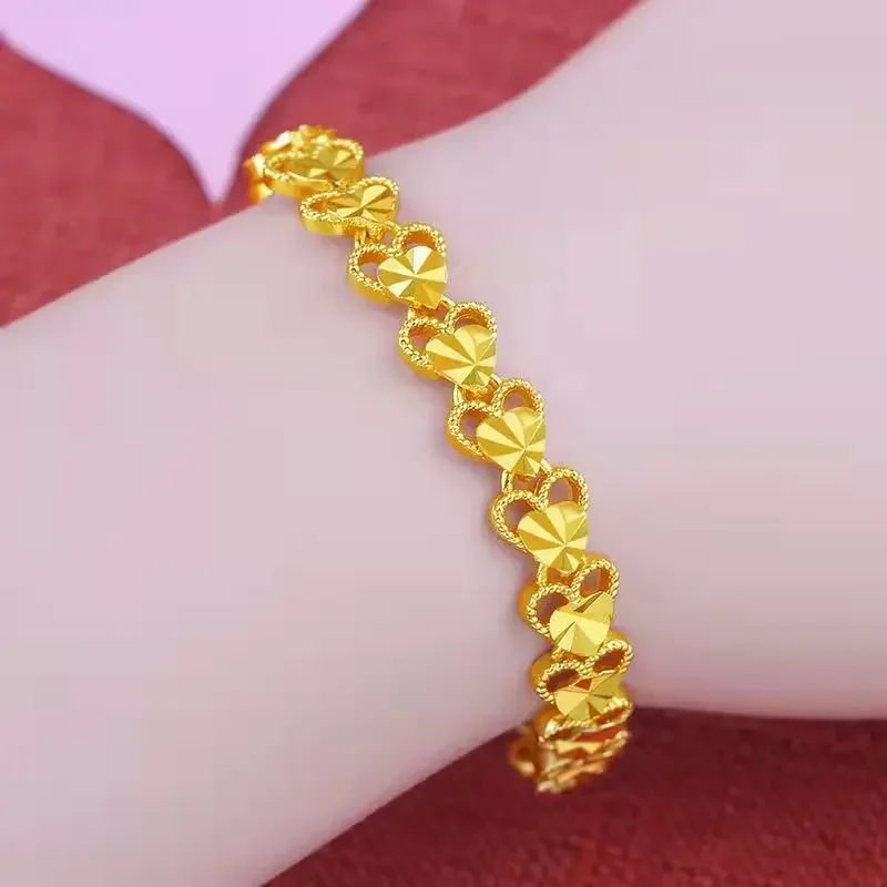 S529b8de67dab44c78e1a876c2a5c778cv.webp Plated Gold Bracelet Female Pure Gold Plated Golden Love Lucky Bead Doppel Herz Phoenix Tail Butterfly Bangle Jewelry - Image 1