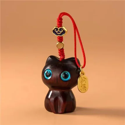 Sandalwood Wooden Cat Keychain Anime Cute Mobile Phone Chain Wooden Pendant Personality Creative Cute Accessories Hand-knitted - Image 5