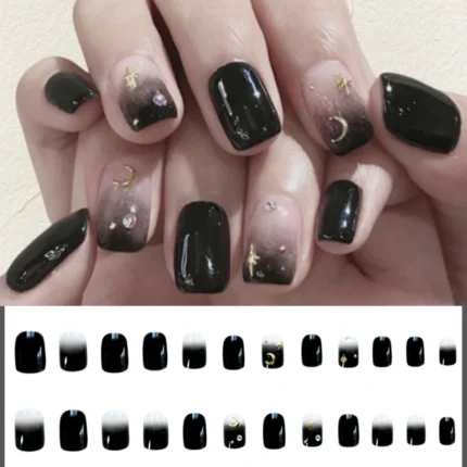 24PCS Short Silver Blue Star Moon Fake Nail Finished Product Full Cover Acrylic Removable Reusable Waterproof Press on Nails Art - Image 12