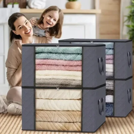 Dustproof Storage Bag with Zipper Transparent Folding Clothing Storage Box Multi-function Organizer Non-Woven Dust-Proof Bags