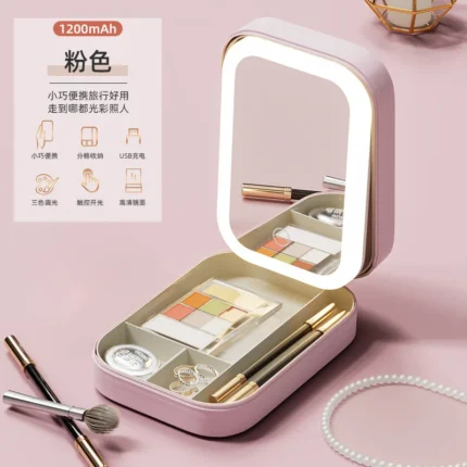 LED Mirror Makeup Storage Box Portable Travel Makeup Case Cosmetic Bag Large-capacity Make Up Storage Box Makeup Accessories - Image 8