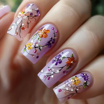 24pcs/set Medium Long fake nails for Spring summer beautiful flowers mushroom bees cute almond square tips press on false nails - Image 10