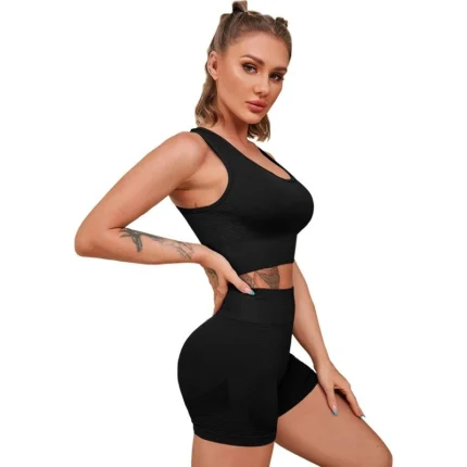 2025 Sexy Yoga Sport Set Women Seamless Crop Top Bra Shorts Yoga Set Comfort Elastic Sportsuit Workout Outfit Fitness Gym Clothe - Image 5