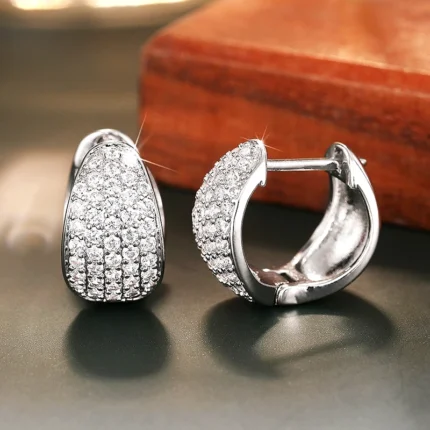 Huitan Sparkling Women's Hoop Earrings Chunk Shaped Full Dazzling Crystal Cubic Zircon Daily Wear Wedding Luxury Trendy Jewelry - Image 3