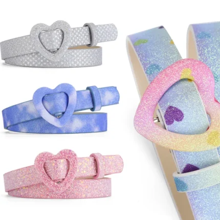 New Love Heart Button PU Needle Buckle Thin Waist Belt with Casual Decoration Paired High-end Unisex Girls's Belts for Children