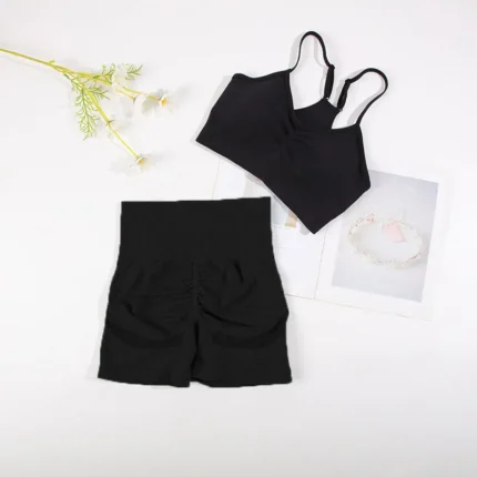 CHRLEISURE Seamless Sports Set Women's  2PCS Yoga Suit Fitness Bra with Cycling Shorts Gym Elastic Workout Outfit Activewear - Image 11