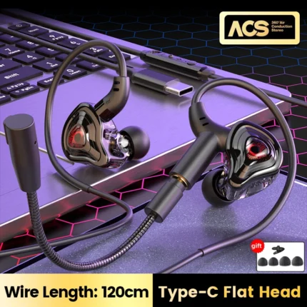 Type C Wired Headphones Gaming Earphones USB-C Handsfree Pluggable Microphone Earbuds 3.5mm Cable Headset Gamer For Phone Tablet - Image 7