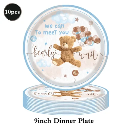 Cute Teddy Bear Disposable Tableware Set Plates Napkins Kids Bear Birthday We Can Bearly Wait Baby Shower Party Decors Supplies - Image 5