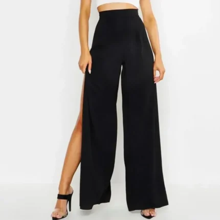 Sexy Women's Pants Side Split High Waist Yoga Wide Leg Party Club Solid Black Baggy Trousers Pants Woman Clothing - Image 3
