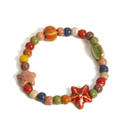 Handmade Colorful Starfish & Seashell Ceramic Beaded Bracelet Boho Beach Jewelry Elastic Wristband for Women & Teens S001186 - Image 5