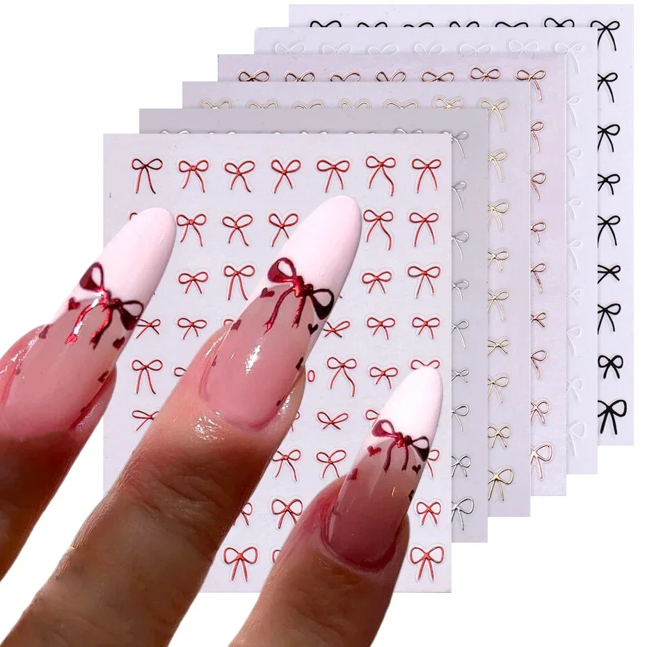 S605ee48d41d54feea71f4dfa0e858fb71.webp Black White Pink Mini Bowknot Design Nail Art Sticker Self Adhesive Lace Ribbons Bow Butterfly Decals Nail Art Decoration - Image 1