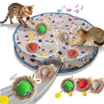 Smart Interactive Cat Toys Ball Fast Rolling in Pouch Hide Seek Kitten Toy Motion Activated Interactive Cat Toy for Indoor