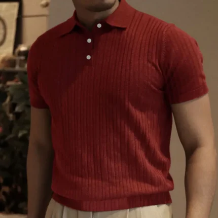 2024 Summer Knit Men's Polo Shirt Business Casual Striped Lapel Short Sleeve Henry Shirt T-shirt Comfortable Men's Clothing - Image 5