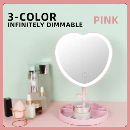 1200 mah LED Makeup Mirror 3 Color Light Adjustment  Light Up at a Touch Ultra Long Endurance Tray Storage Table Vanity Mirror - Image 7