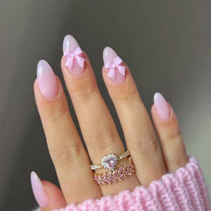 24pcs Sweet Cat Eye French Press on Nails Diamond-Pointed Three Dimensional Bow Knot Wearable Nail For Women&Girl Almond Nail - Image 16
