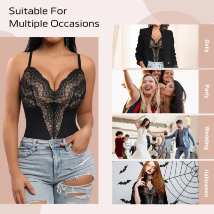 Pop Lace Bodysuit for Women Tummy Control Shapewear V Neck Backless Tank Tops One Piece Body Shaper Fajas Thongs Sexy Body Shape - Image 5