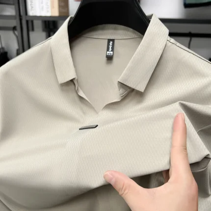 Light luxury men's short sleeved polo shirt summer new style men's Korean metal decoration design cool ice silk casual T-shirt - Image 7