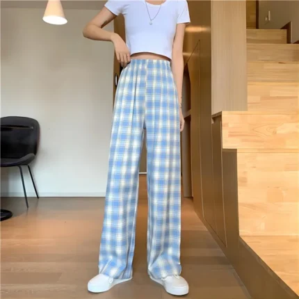 Women Checkered Casual Pants Loose Straight Corduroy Pants Sweatpants Women Fashion Streetwear 2023 Spring New Hip Hop Trousers - Image 4