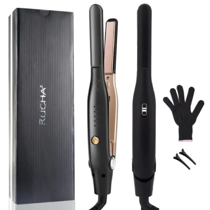 RUCHA Hair Straightener Small Flat Iron for Short Hair and Pixie Cut Dual Voltage Beard Thin Pencil Flat Iron Titanium Travel