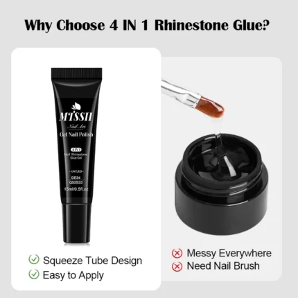 Mtssii 4 IN 1 15ml Nail Rhinestone Glue Gel for Nails Super Strong Gel Nail Glue for Nail Charm 3D Nails Bling Gel Decoration - Image 5