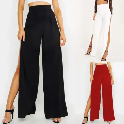 Sexy Women's Pants Side Split High Waist Yoga Wide Leg Party Club Solid Black Baggy Trousers Pants Woman Clothing - Image 6