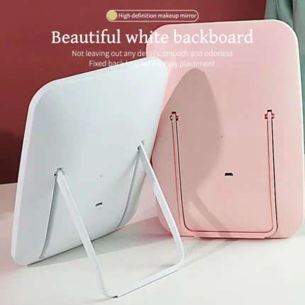 LED Makeup Mirror with Stand Desktop Folding Compact White Square Travel Cosmetic Mirror With Three Colours Light Can Choose - Image 6