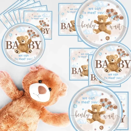 Cute Teddy Bear Disposable Tableware Set Plates Napkins Kids Bear Birthday We Can Bearly Wait Baby Shower Party Decors Supplies - Image 3