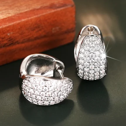 Huitan Sparkling Women's Hoop Earrings Chunk Shaped Full Dazzling Crystal Cubic Zircon Daily Wear Wedding Luxury Trendy Jewelry - Image 4