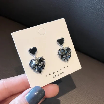 Black Rhinestone Love Earrings for Women Light Luxury Studs Fashion Classic High-Grade Temperament Personality Earrings - Image 6