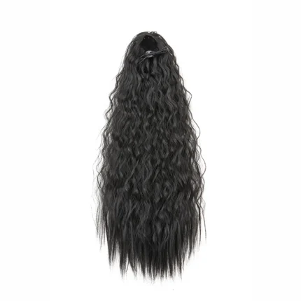 22Inch Synthetic Long Kinky Curly Ponytail Hair Extension Drawstring Wrapped Clip in Hair Black Hairpiecefor Women - Image 13