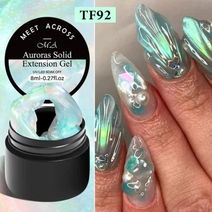MEET ACROSS 8ml Auroras Solid Extension Nail Gel Polish Purple Pink Glitter 3D Effect Long Lasting Carving Flower Building Gel - Image 3