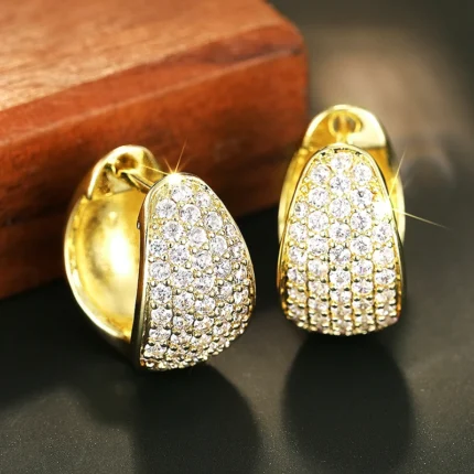 Huitan Sparkling Women's Hoop Earrings Chunk Shaped Full Dazzling Crystal Cubic Zircon Daily Wear Wedding Luxury Trendy Jewelry - Image 6