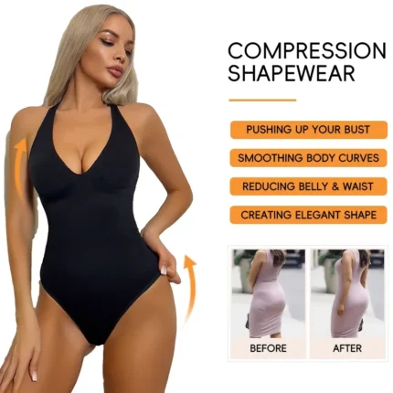 Halter Bodysuit Deep V Camisole Adjustable Strap Shapewear Top Tummy Control Women Sexy Thong Body Shaper Seamless Fajas 2025 - Image 5