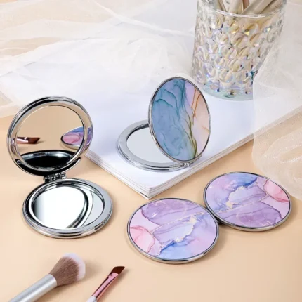 Stripe Pattern Vintage Hand Women Mini Compact Makeup Mirror Portable Green/Purple/Blue Bag Mirror - Image 4
