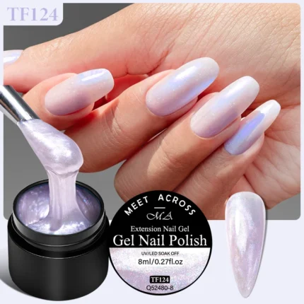 MEET ACROSS 8ml Auroras Solid Extension Nail Gel Polish Purple Pink Glitter 3D Effect Long Lasting Carving Flower Building Gel - Image 39