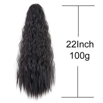 22Inch Synthetic Long Kinky Curly Ponytail Hair Extension Drawstring Wrapped Clip in Hair Black Hairpiecefor Women - Image 3
