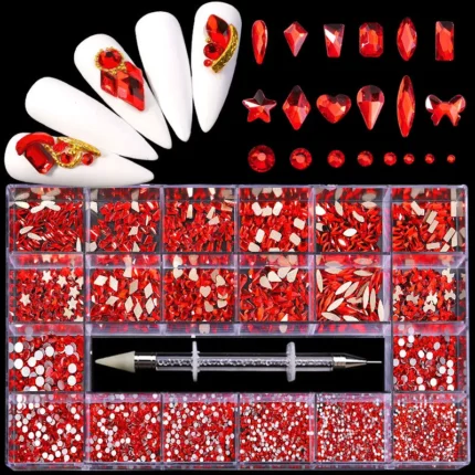2800pcs Luxury Shiny Diamond Nail Art Rhinestones Crystal Decorations Set AB Glass 1pcs Pick Up Pen In Grids Box 21 Shape - Image 16