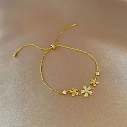 Geometric Smooth Rhinestone Chain Five Leaf Grass Flower Adjustable Bracelets for Women Fashion Jewelry Minimalist Accessories - Image 21