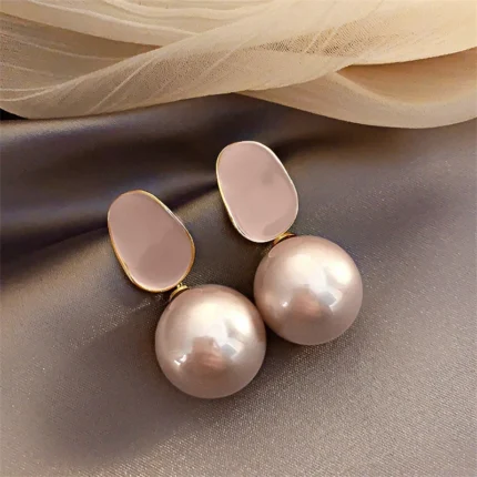Pink White Pearl Dangle Earrings for Women Black Geometric Acrylic Round Ball Pendants Famale Drop Earrings Elegant Ear Jewelry - Image 6