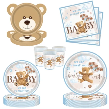 Cute Teddy Bear Disposable Tableware Set Plates Napkins Kids Bear Birthday We Can Bearly Wait Baby Shower Party Decors Supplies - Image 4