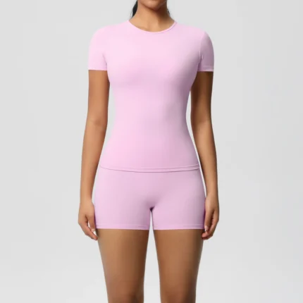 2PC Quick-Drying Gym Leggings Set Summer Short Sleeve Breathable Stretchy GYM Yoga Slim Fitness Active Top Women's cycling short - Image 9