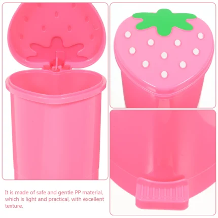 Mini Trash Can with Lid Plastic Trash Basket for Home Bedroom Office Desktop Garbage Storage Box Cartoon Red Pink Container - Image 4