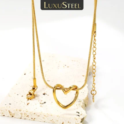 LUXUSTEEL Mini Cute Small Twist Heart Pendant Necklace Lover's Gift Stainless Steel Golden Plated Snake Chains Necklace Extender